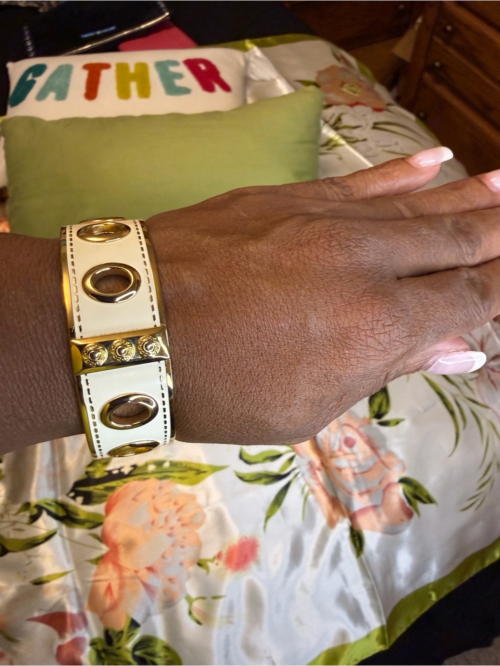 Coach Cream and Gold Eyelet Bracelet with Box